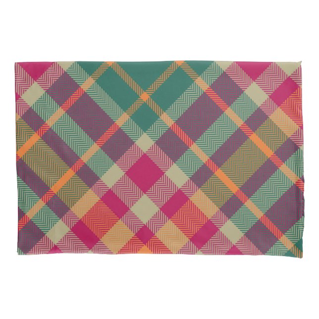 Funda De Cojín Tartan Escocés Verde Rojo Amarillo Cuadros (Anverso)