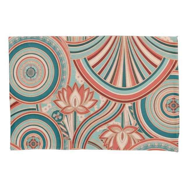 Funda De Cojín Teal and Coral Nouveau Flow (Anverso)