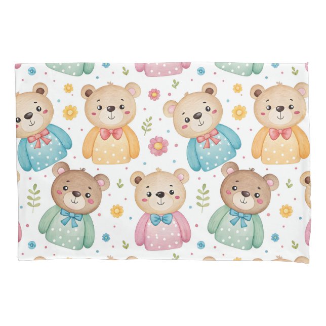 Funda De Cojín Teddy bear and flowers (Anverso)