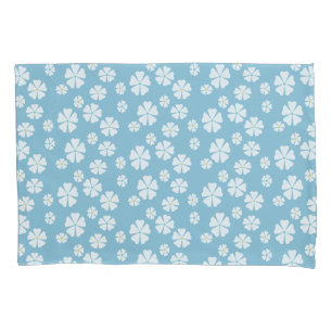 Funda De Cojín Tejido azul claro con flores blancas