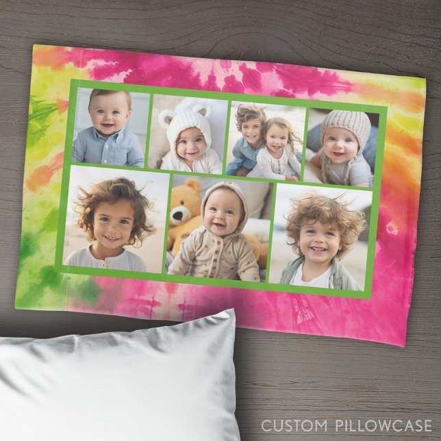Funda De Cojín Tejido de arcoiris - 7 Collages de fotos - Vibe de (Create Your Own Photo Collage Pillowcase)