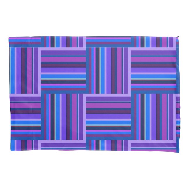 Funda De Cojín Tejidos de rayas azules y violetas (Anverso)