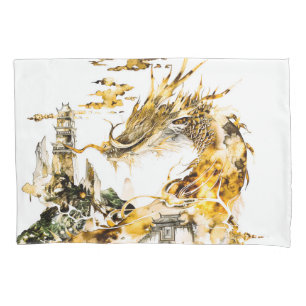 Funda De Cojín Templo de dragón de mitología asiática majestuosa