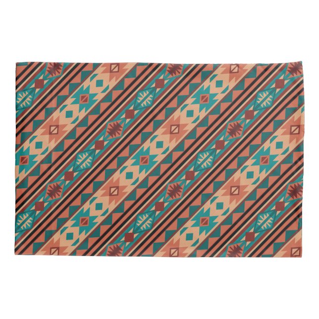 Funda De Cojín Terracota turquesa del patrón tribal del suroeste (Reverso)