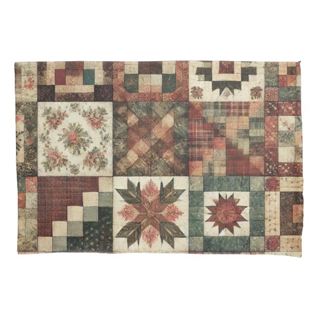 Funda De Cojín Terracotta Patchwork Quilt Rustic Farmhouse (Anverso)