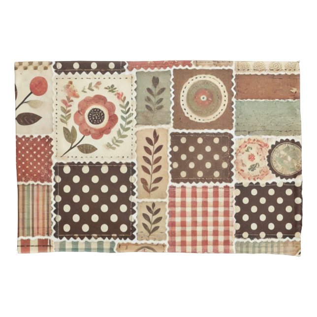 Funda De Cojín Terracotta Patchwork Quilt Rustic Farmhouse (Anverso)
