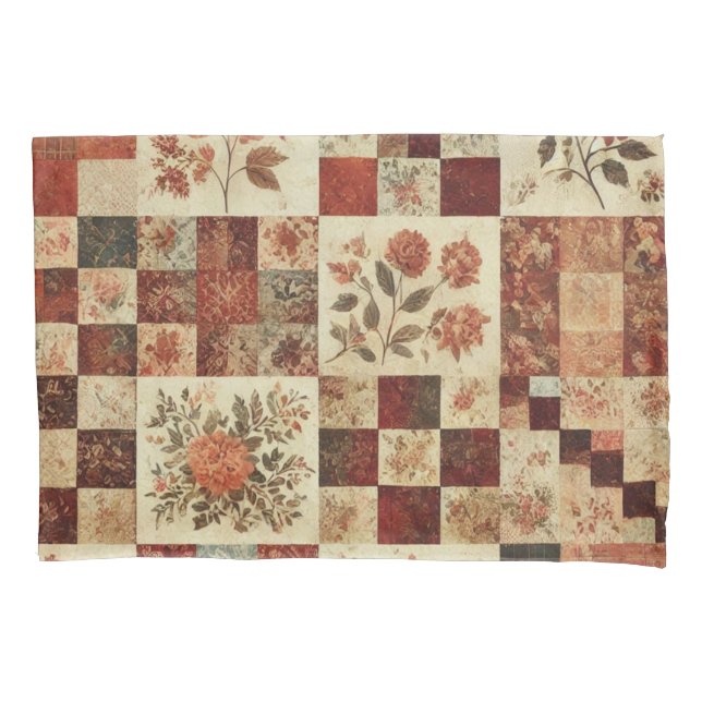 Funda De Cojín Terracotta Patchwork Quilt Rustic Farmhouse (Anverso)