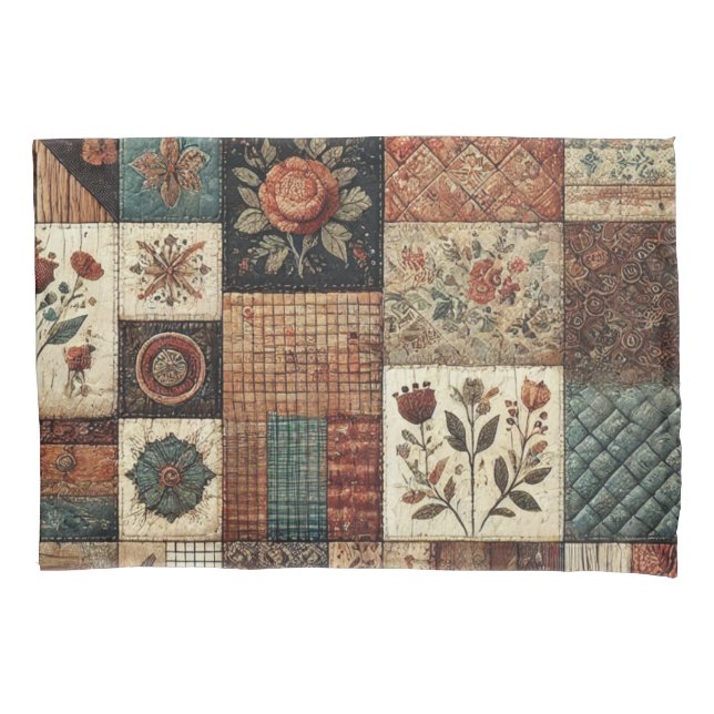 Funda De Cojín Terracotta Patchwork Quilt Rustic Farmhouse (Anverso)