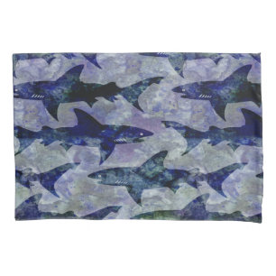 Funda De Cojín Tiburones en el modelo azul profundo del mar