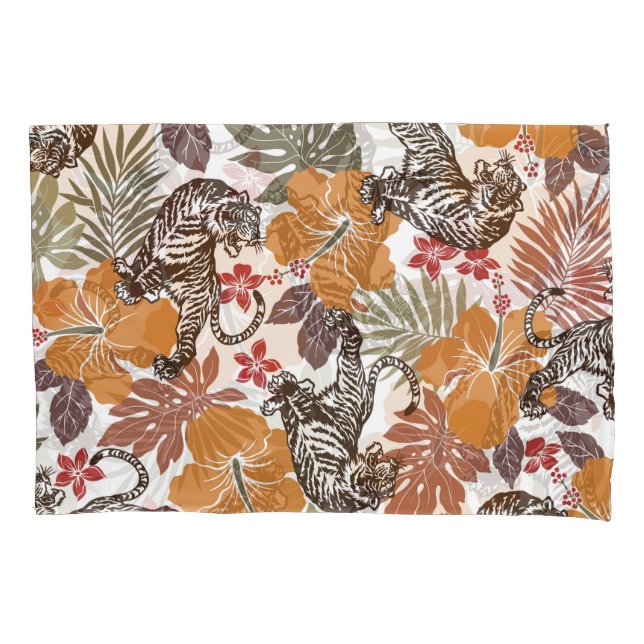Funda De Cojín Tigre Hibiscus, Patrón Exótico. (Anverso)
