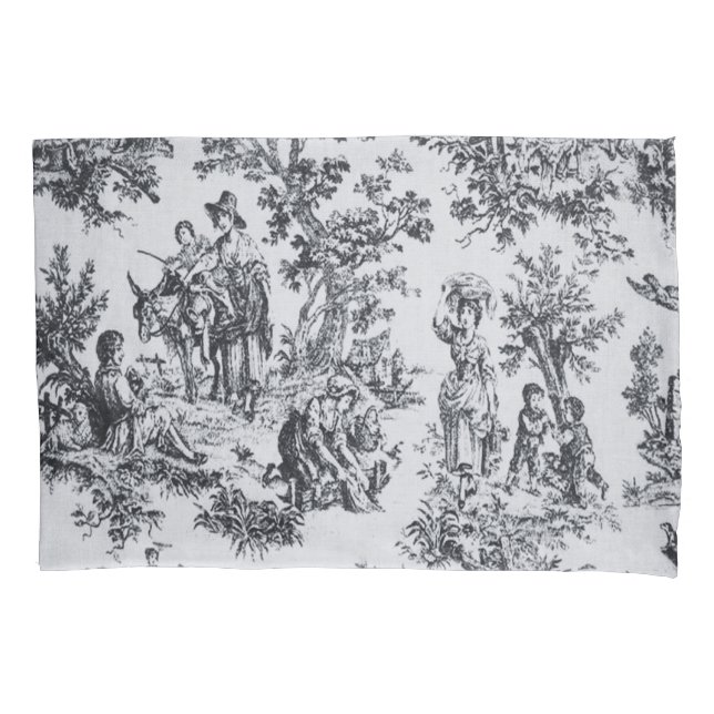 Funda De Cojín Tile de jouy negro y blanco elegante (Anverso)