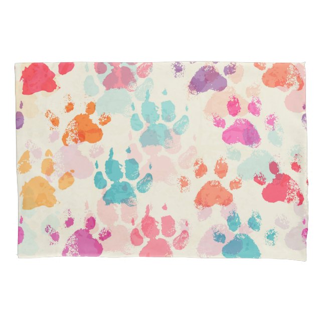 Funda De Cojín Tinta colorida, patas de perro sucias (Anverso)