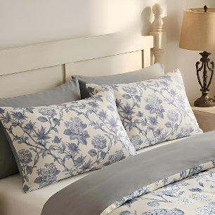 Funda De Cojín Toile Botánico   Hortensia y Holly Marino