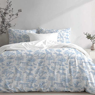 Funda De Cojín Toile de Jouy animales de safari azul