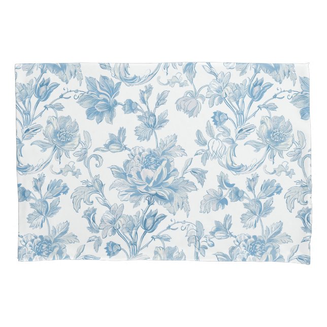 Funda De Cojín Toile-de-jouy Chinoiseries Blue Floral Pattern (Anverso)