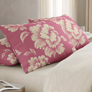 Funda De Cojín Toile de Jouy de Peonía Rosa y Crema - Decoración 