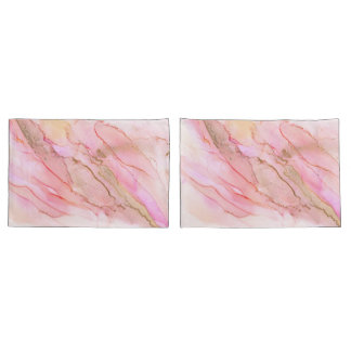Funda De Cojín Tonos rosados en nubes de tinta con oro