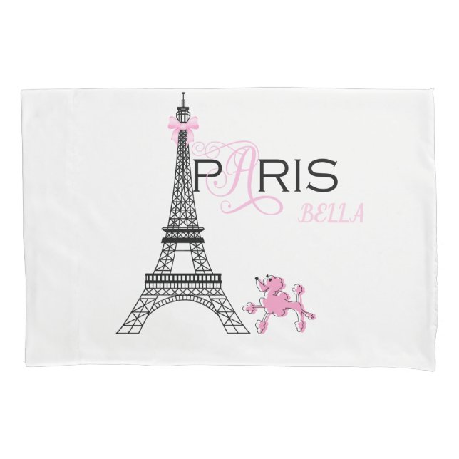 Funda De Cojín Torre Eiffel de lazo rosa París Francia Caniche Ch (Anverso)