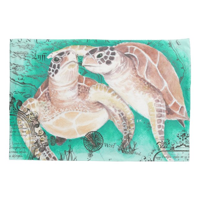 Funda De Cojín Tortugas de mar verde azuladas (Reverso)