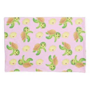 Funda De Cojín Tortugas sonrientes y conchas