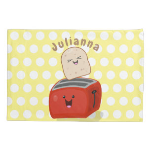 Funda De Cojín Tostada de kawaii y personalizado de tostadora roj
