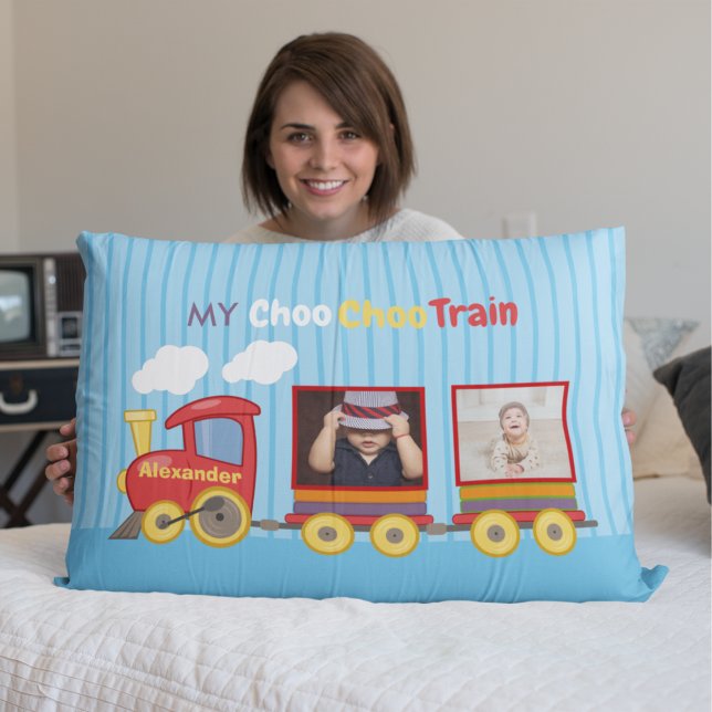 Funda De Cojín Toy Train Toddler Boys Birthday Blue (Subido por el creador)