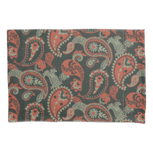 Funda De Cojín Tradicional Paisley Linocut Naranja cálido Mint Gr