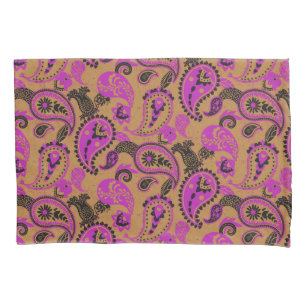 Funda De Cojín Tradicional Paisley Linocut Vivid Pink Mustard