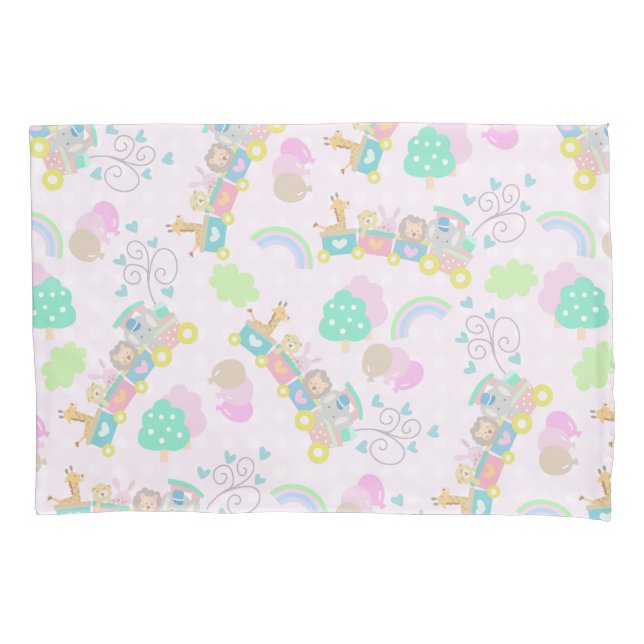 Funda De Cojín Tren animales rosados (Anverso)