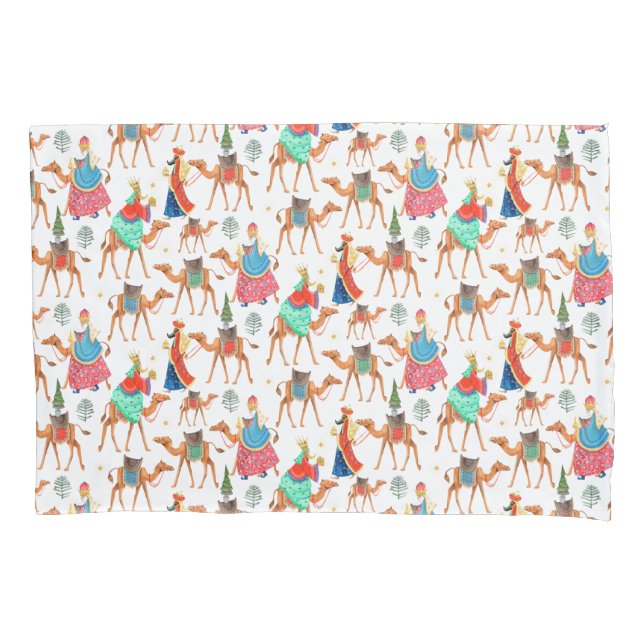 Funda De Cojín Tres Reyes Magos y camellos estampado total (Anverso)