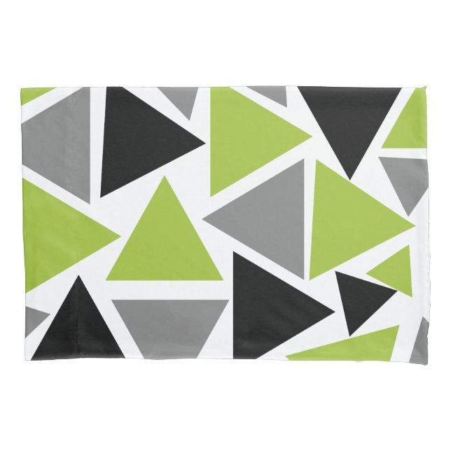 Funda De Cojín Triángulos Aleatorios Verde Lima Gris Negro sobre  (Anverso)