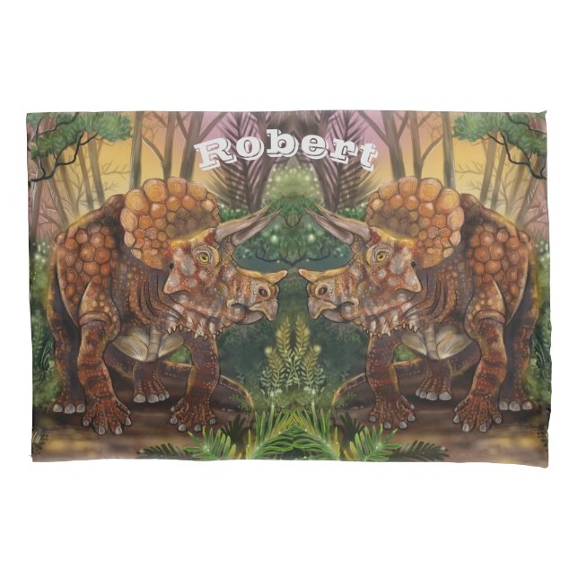 Funda De Cojín Triceratops Bosque Personalizar tu propio nombre (Anverso)