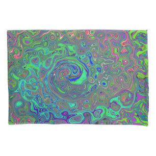Funda De Cojín Trippy Chartreuse y Blue Retro Liquid Swirl