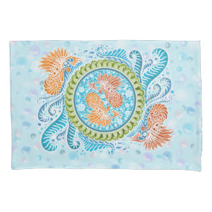 Funda De Cojín Tropical Koi Mandala Vibrante Ocean Zen Art