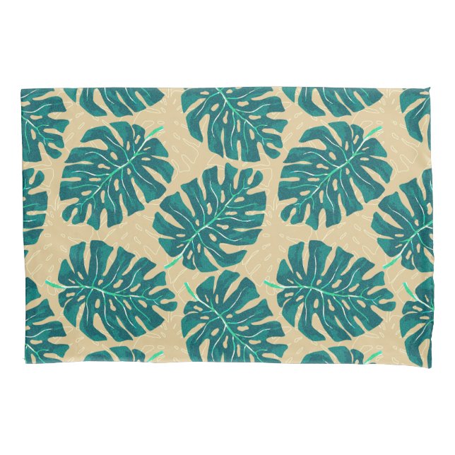 Funda De Cojín Tropical Palm Teal Beige (Anverso)