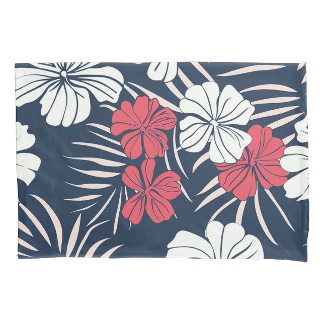 Funda De Cojín Tropical Pink and Navy Floral (Anverso)
