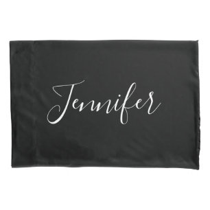 Funda De Cojín Tu nombre Elegante guión blanco sobre negro
