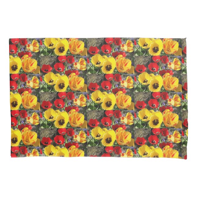 Funda De Cojín Tulipanes amarillos y rojos (Anverso)