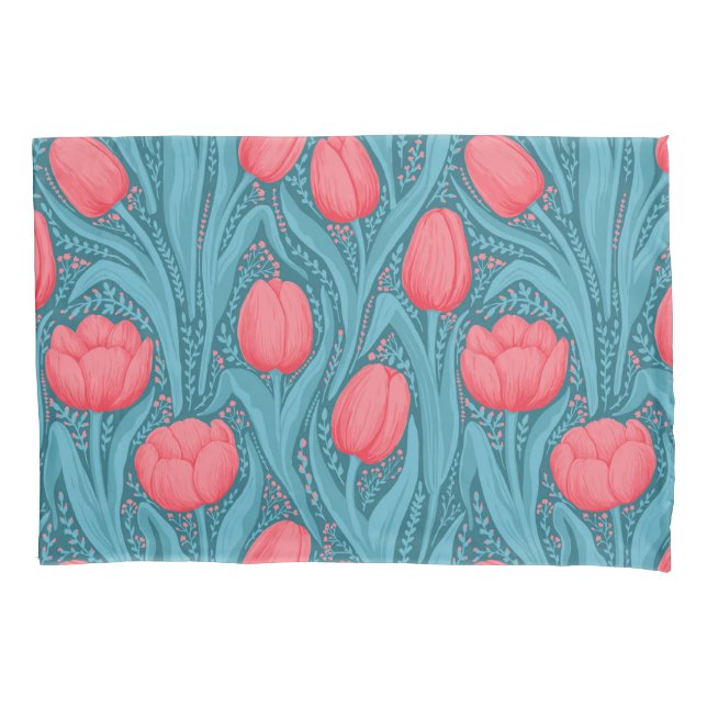 Funda De Cojín Tulipanes azules y rojos (Anverso-izquierdo)