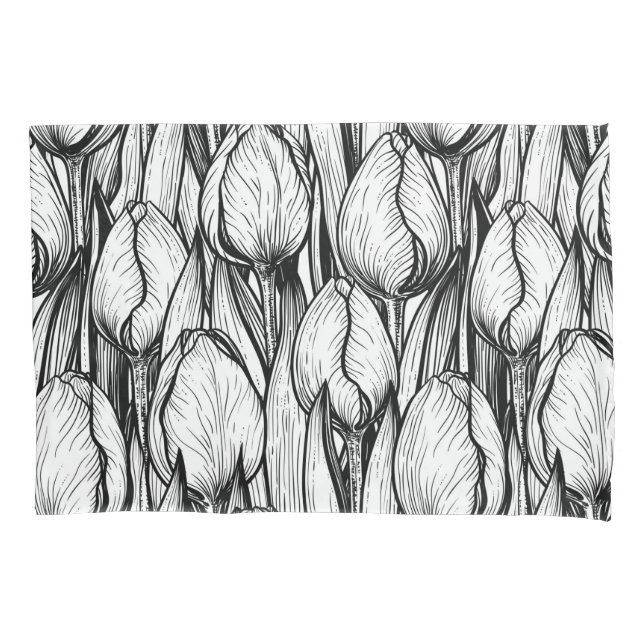Funda De Cojín Tulipanes en blanco y negro (Anverso)