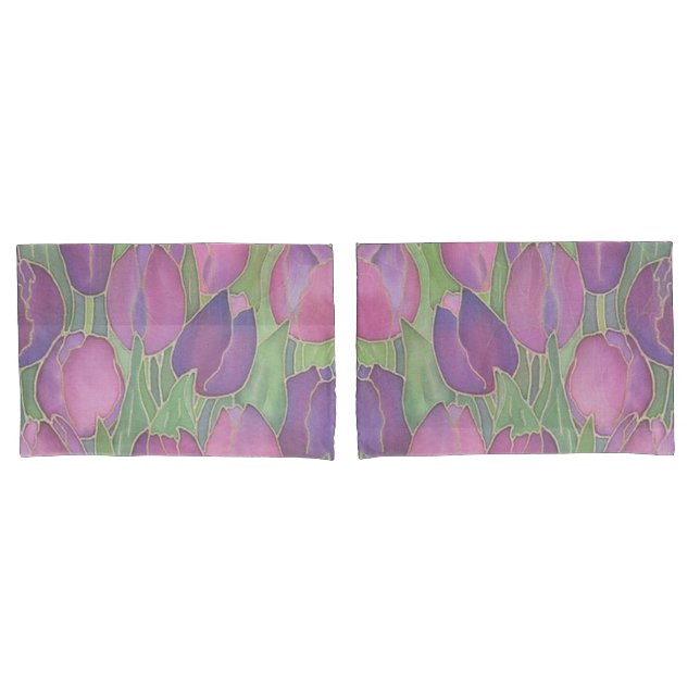 Funda De Cojín Tulipanes morados Diseño Pillowcase (Anverso - Set)