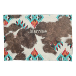 Funda De Cojín Turquesa Piel de vaca Rústico Sudoeste