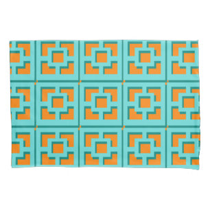 Funda De Cojín Turquesa retro y Naranja Trellis Pillowcase