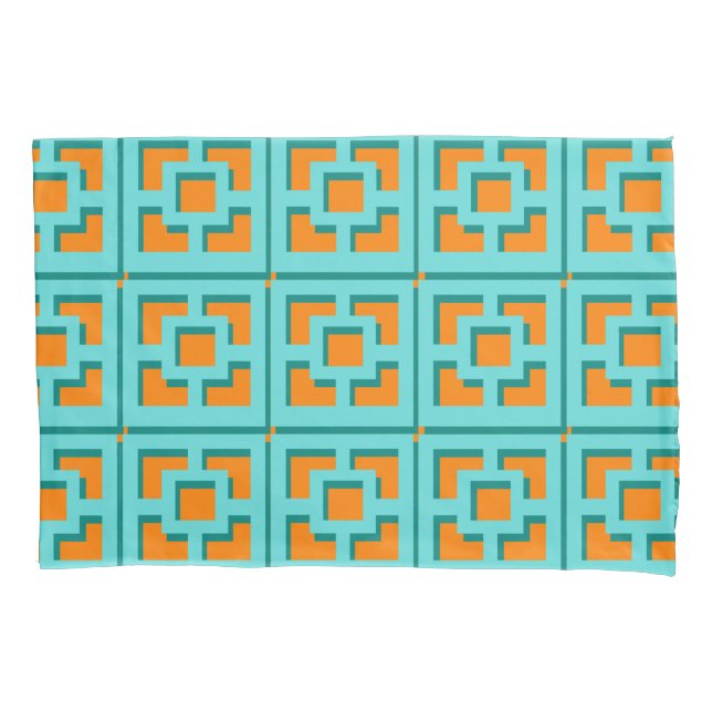 Funda De Cojín Turquesa retro y Naranja Trellis Pillowcase (Anverso)