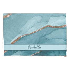 Funda De Cojín Turquesa Teal Oro Mármol Ágata Personalizado