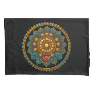 Funda De Cojín Turquoise Lotus Mandala - Reversible Black Boho