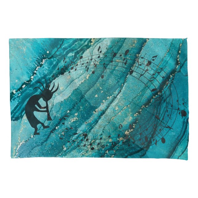 Funda De Cojín Turquoise Music Notes Kokopelli (Anverso)