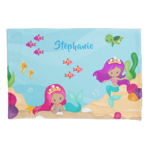 Funda De Cojín Una sirena pequeña y personalizada Girly bajo el m