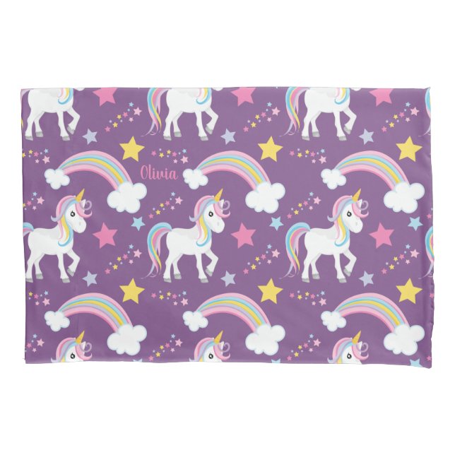 Funda De Cojín Unicornio mágico del arco iris personalizado (Anverso)