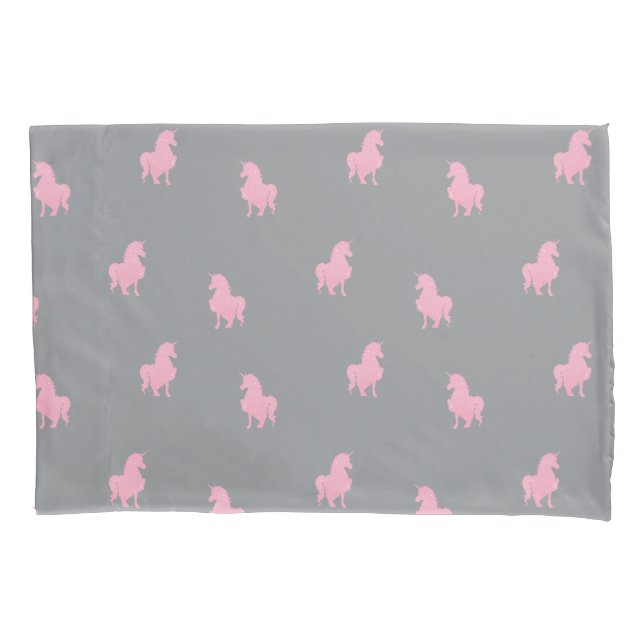 Funda De Cojín Unicornio rosa invisible en gris (Anverso)